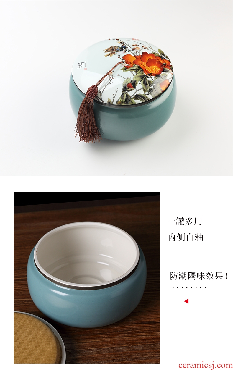 DH jingdezhen ceramic tea cake tin caddy fixings general large seal tank storage POTS pu - erh tea POTS