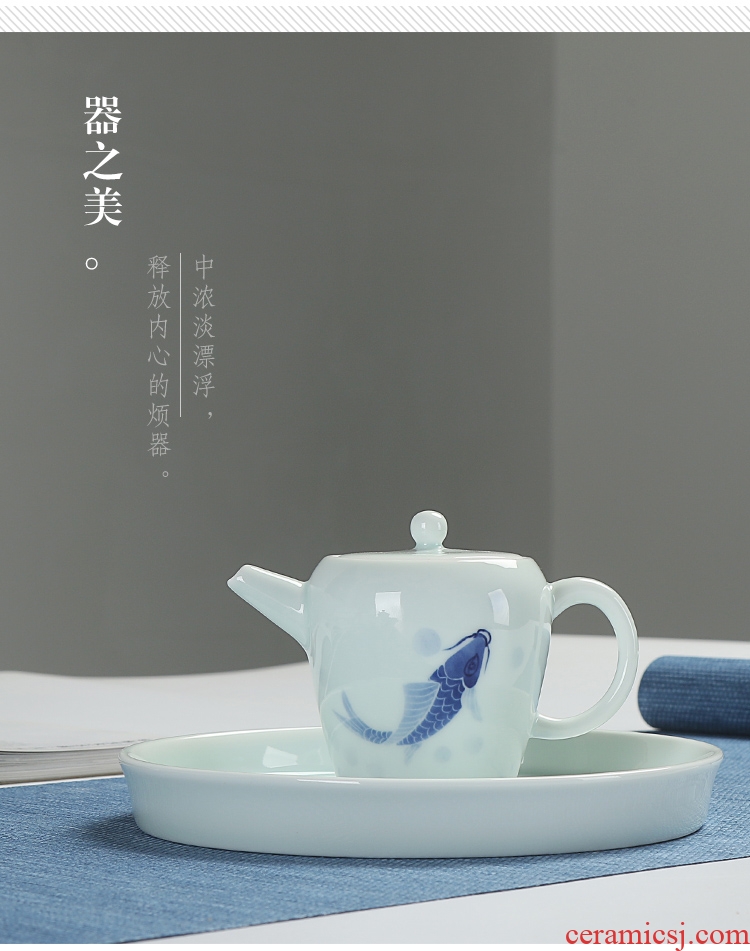 Quiet life hand-painted stale fish pot bearing shadow celadon kung fu tea set ceramic pot dry blister tray of the teapot