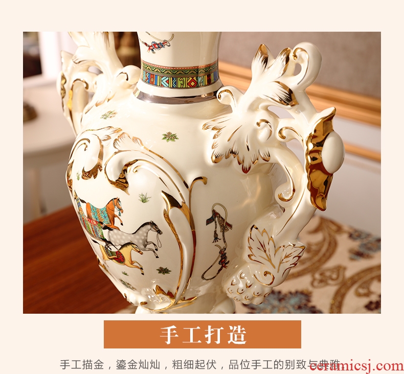 European large ground vase to restore ancient ways furnishing articles creative hotel living room flower arranging, ceramic lucky bamboo adornment - 569138169002