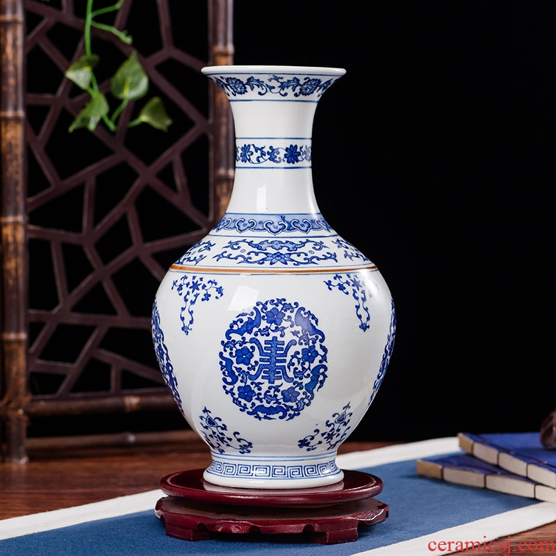 Jingdezhen ceramics antique blue and white porcelain vases, flower, modern home sitting room TV ark, crafts