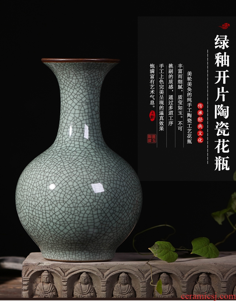 Imitation of classical jingdezhen ceramics celadon art big vase retro ears dry flower vase creative furnishing articles - 572616835989