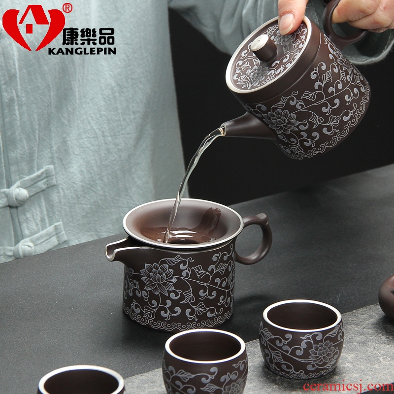 Recreational product office yixing purple sand kung fu tea set with Chinese style mercifully of a complete set of silver teapot teacup household ceramics