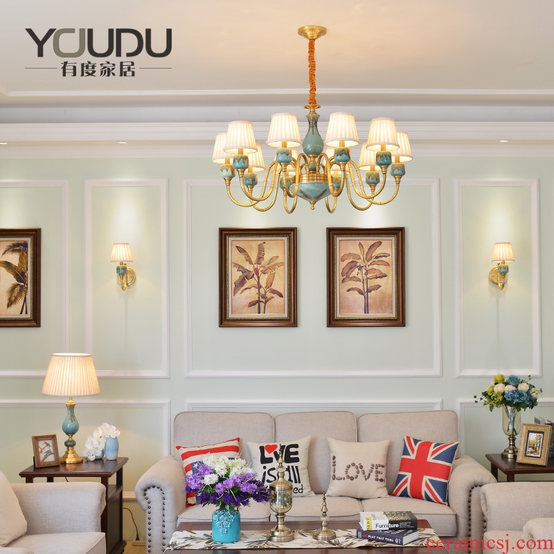 American droplight sitting room whole bedroom contracted copper chandelier Mediterranean restaurant ceramic double entry building European - style villa copper lamp