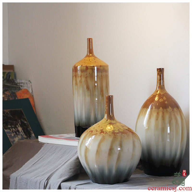 I and contracted Europe type three - piece sitting room color of jingdezhen ceramics glaze up vases, decorative furnishing articles