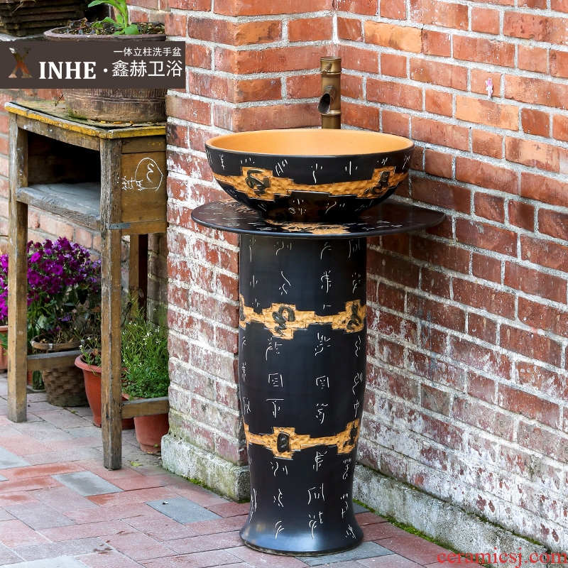 The sink basin under the glaze color of archaize ceramic column column carved art one floor sink vertical basin