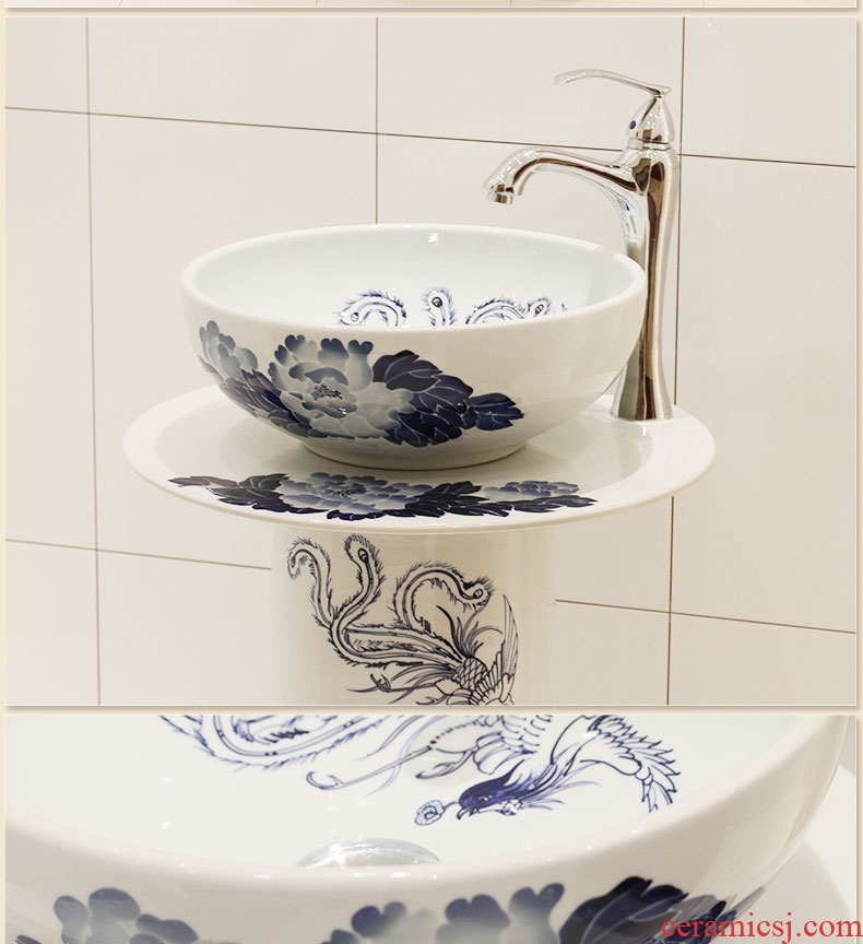 Basin of jingdezhen pillar lavabo toilet column basin of the basin that wash a face basin to the pool that wash a face blue and white porcelain ceramic art