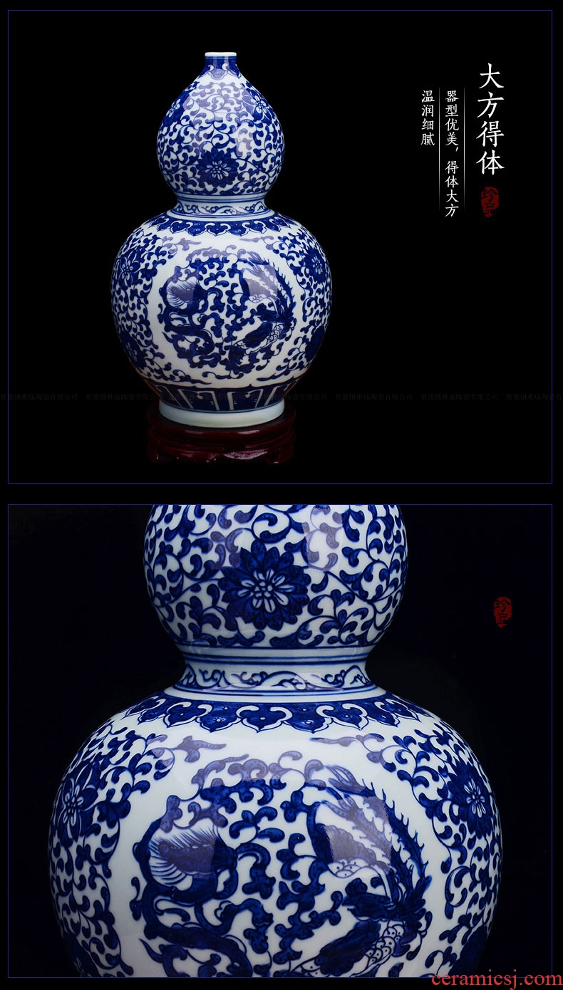 Jingdezhen blue and white gourd archaize ceramics porcelain vase living room TV ark place to live in arts and crafts