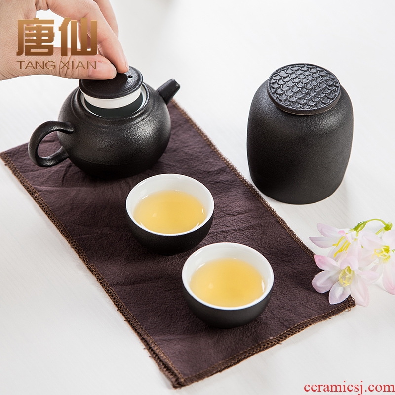 Travel Tang Xian kung fu tea set ceramic Japanese contemporary and contracted tea portable tea, a pot of two cups of black