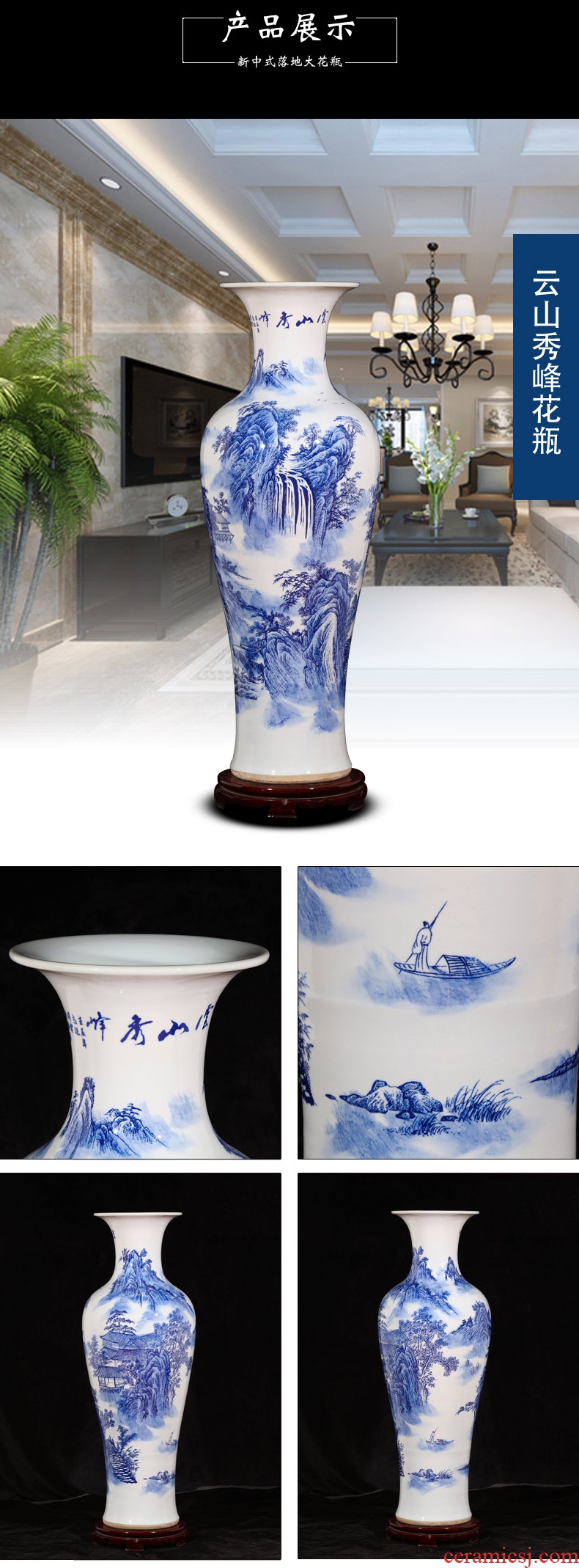 Ceramic light of large vase key-2 luxury furnishing articles dried flower arranging flowers home decoration blue glaze, the sitting room porch European - style decoration - 546402540640