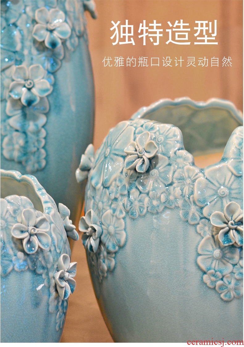 Chinese style household ceramics high porch decorate sitting room ground vase hydroponics simulation big dry flower Nordic decorative furnishing articles - 525204938038