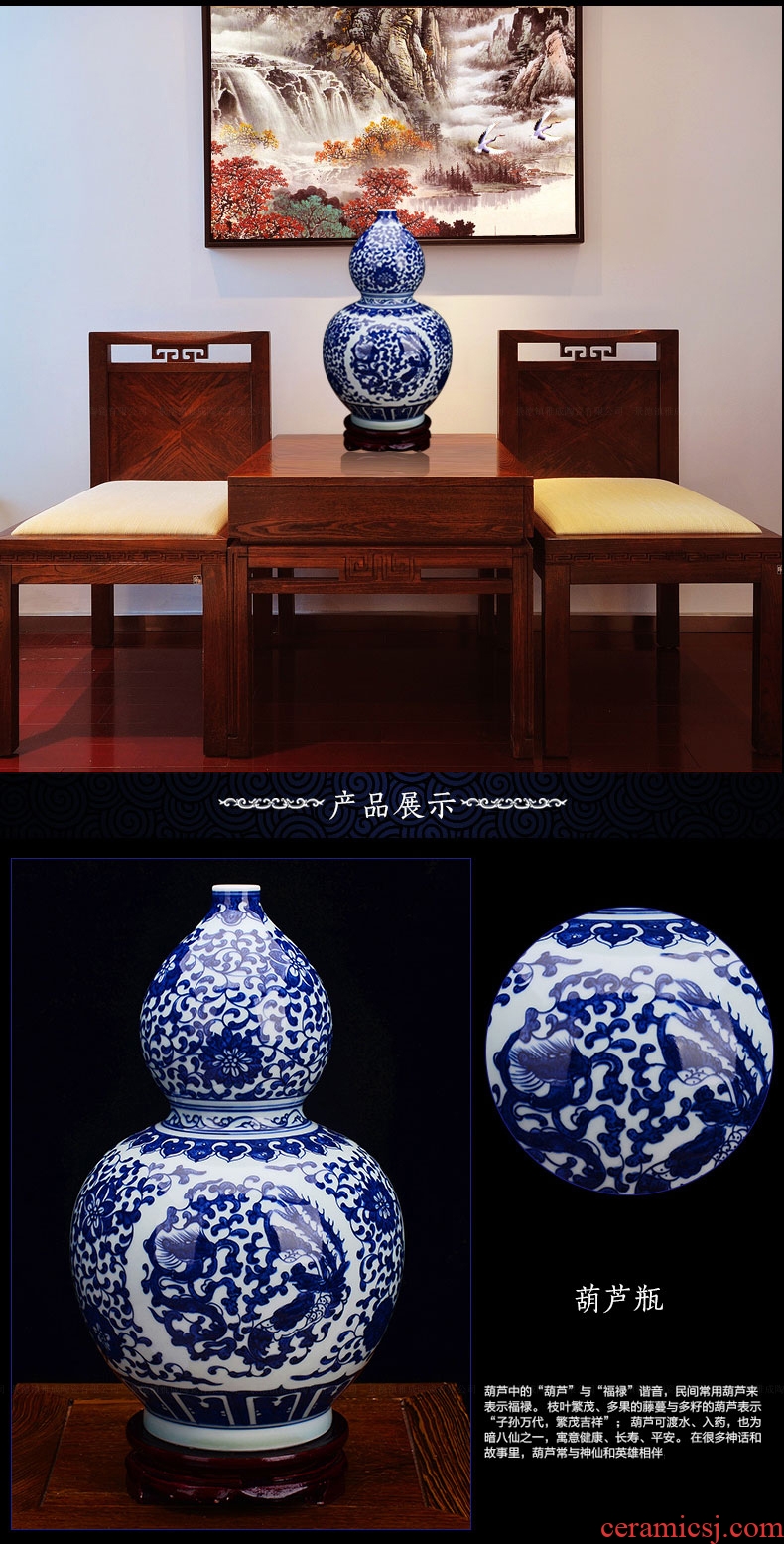 Jingdezhen blue and white gourd archaize ceramics porcelain vase living room TV ark place to live in arts and crafts