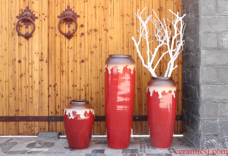 Modern Chinese style example room pottery vases, indoor and is suing water red ceramic cylinder of large ceramic vase vase - 537094249074
