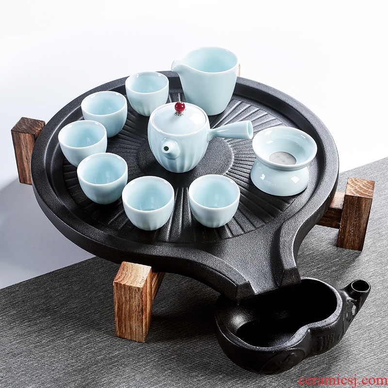 Chinese porcelain god contracted household automatic tea set, ceramic cups, kung fu tea tray millstones tea tea tea taking