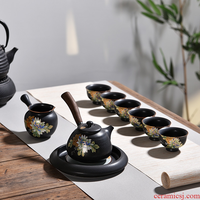 Quiet life Japanese kung fu tea set suit black pottery side put the pot bearing restoring ancient ways household contracted your kiln ceramics