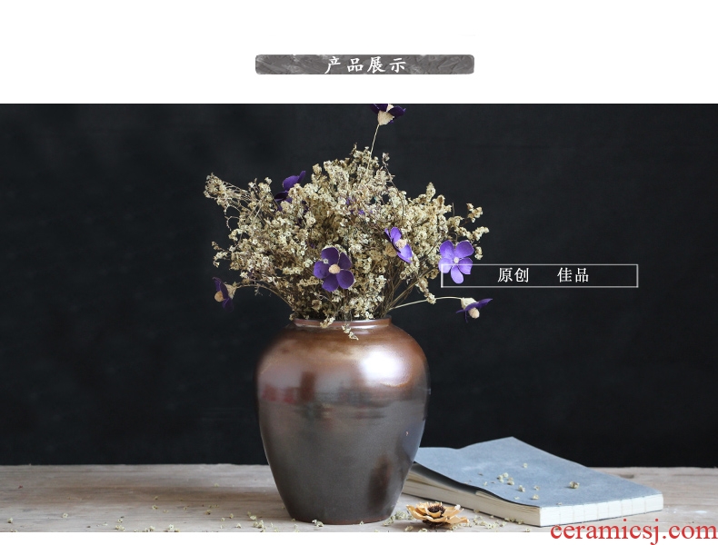 The Metal glaze coarse pottery dried flower vase restoring ancient ways of jingdezhen ceramic sitting room place in modern Chinese Japanese flower arrangement