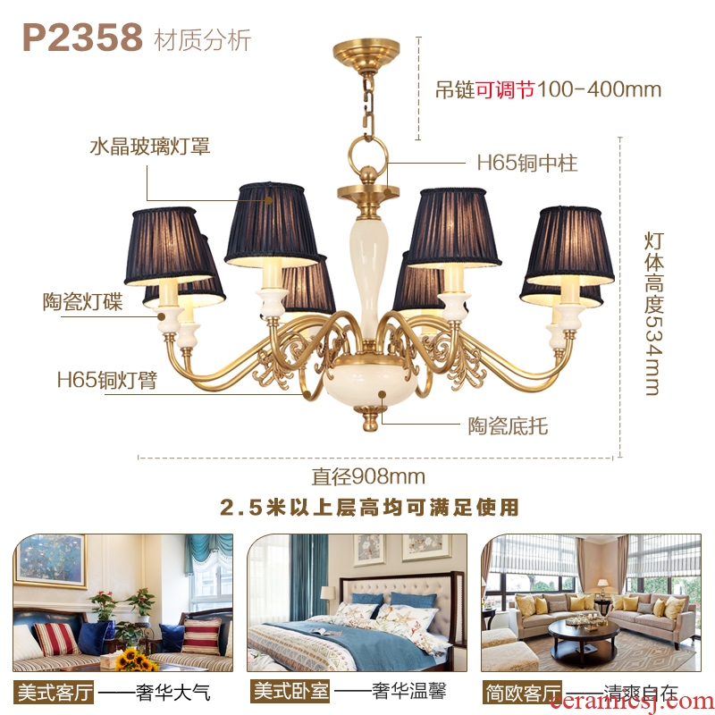 American country full copper ceramic droplight sitting room luxury restaurant atmosphere contracted and contemporary bedroom lamp villa lamps and lanterns