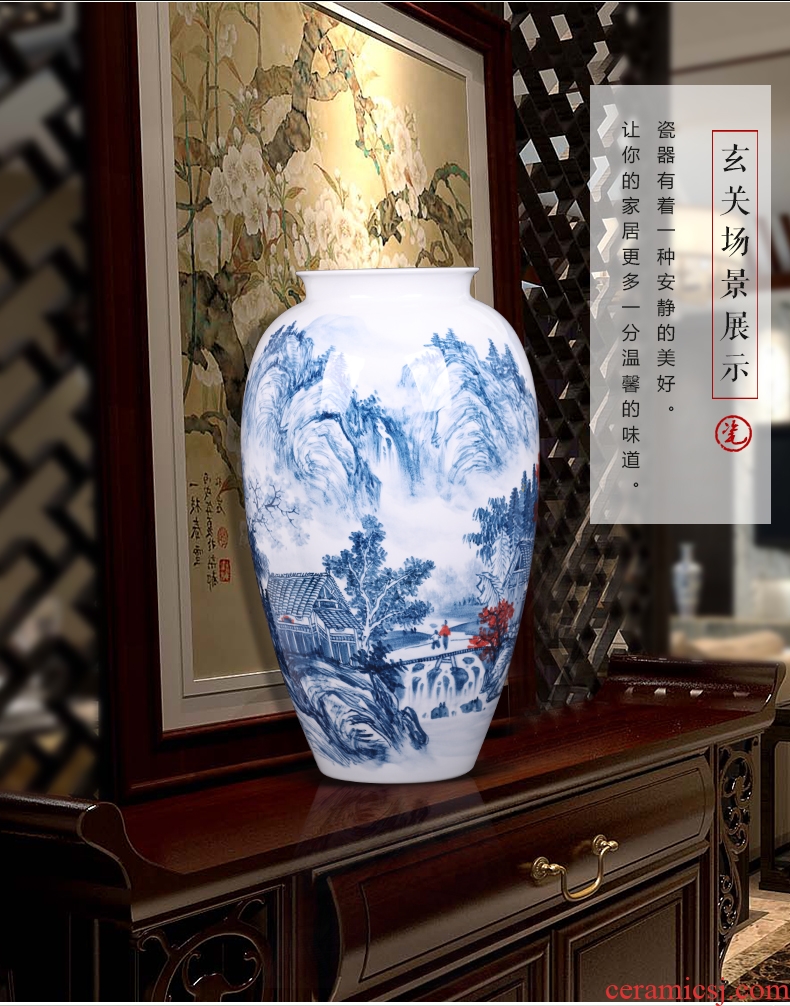 Jingdezhen ceramics master hand made blue and white porcelain vases, landscape painting of the sitting room porch decoration of the new Chinese style furnishing articles