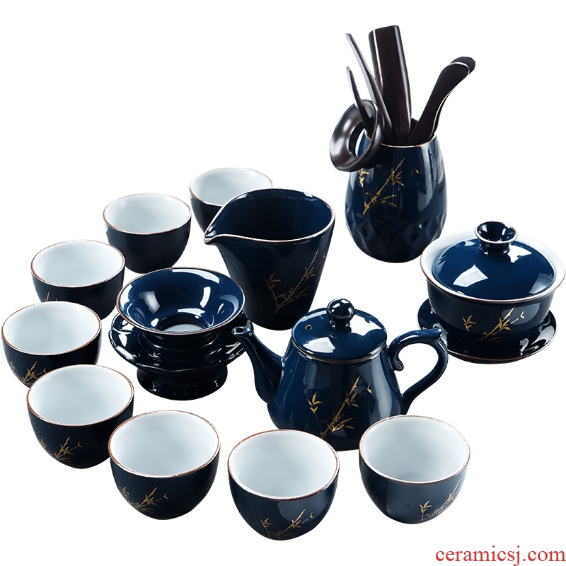 Beauty cabinet modern household ji blue glaze kung fu tea set your up manual ceramic teapot tea tea set fair keller