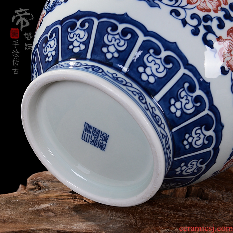 Jingdezhen blue and white ceramics bound lotus flower ocean's antique vase home sitting room adornment handicraft furnishing articles