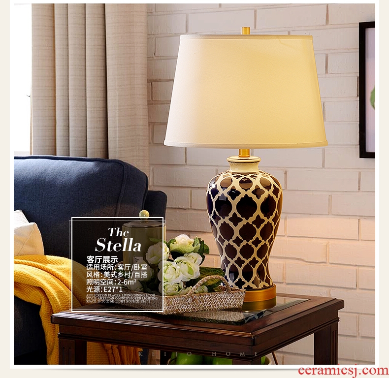 Catron had jingdezhen rural living room desk lamp of bedroom the head of a bed is blue vase hand - made lamp American ceramic lamp