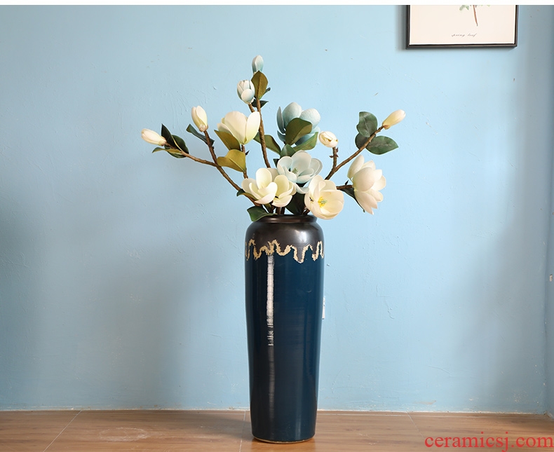 Jingdezhen ceramic large diameter vase furnishing articles Nordic light key-2 luxury home new Chinese flower arranging sitting room adornment flowers - 573320954931