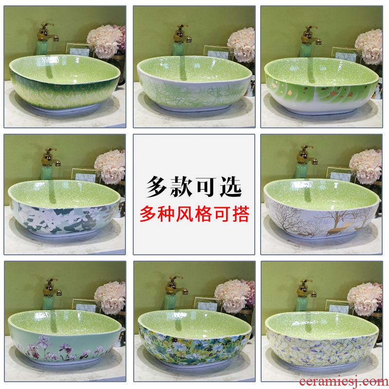 On the ceramic bowl for wash gargle lavabo household elliptic green art basin bathroom sinks basin