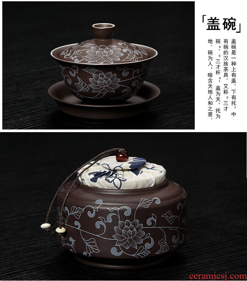 Recreational product office yixing purple sand kung fu tea set with Chinese style mercifully of a complete set of silver teapot teacup household ceramics