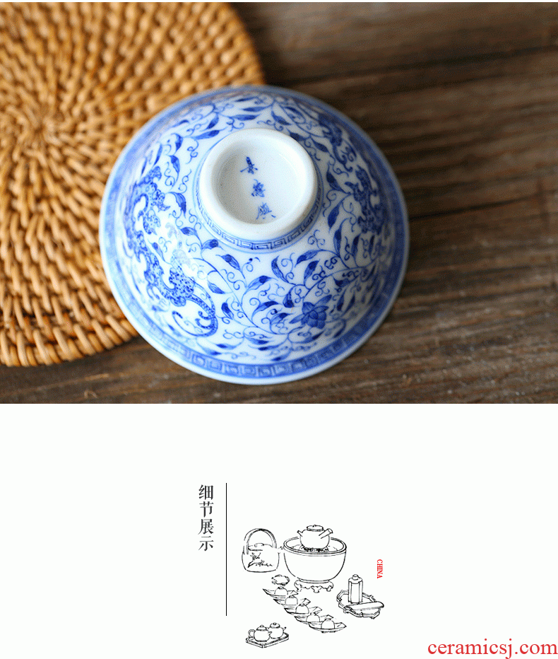 Jingdezhen ceramic masters cup hand-painted kung fu tea set of blue and white porcelain cup sample tea cup noggin individual cup