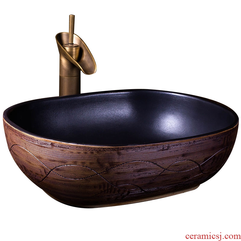 The stage basin oval ceramic lavabo wiredrawing antique household sanitary toilet toilet art basin sinks
