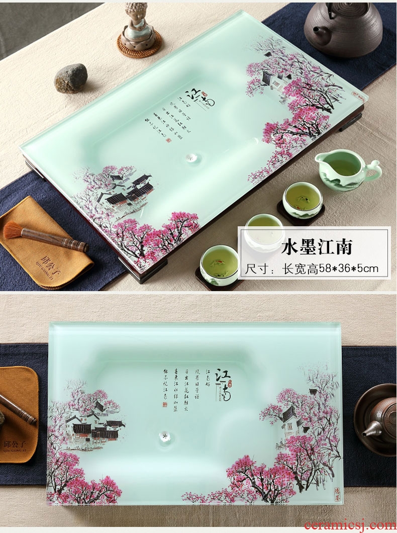 The high time home sitting room is I and contracted kung fu tea sets tea tray was toughened glass tea table ceramic rectangle