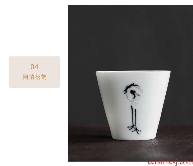Famed ceramic kung fu tea exquisite small single hand draw freehand brushwork cranes sample tea cup a cup of tea, the traditional Chinese painting, ink painting style