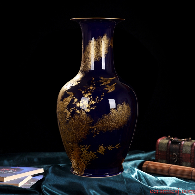 Jingdezhen ceramic vase high-end antique qianlong ji blue colour bottle home decoration craft flower glaze furnishing articles