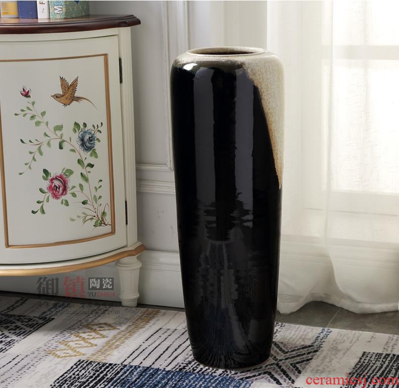 Decoration to the hotel villa large vase furnishing articles sitting room ground flower arranging the Nordic creative green plant ceramic flower pot cylinder - 555923198741