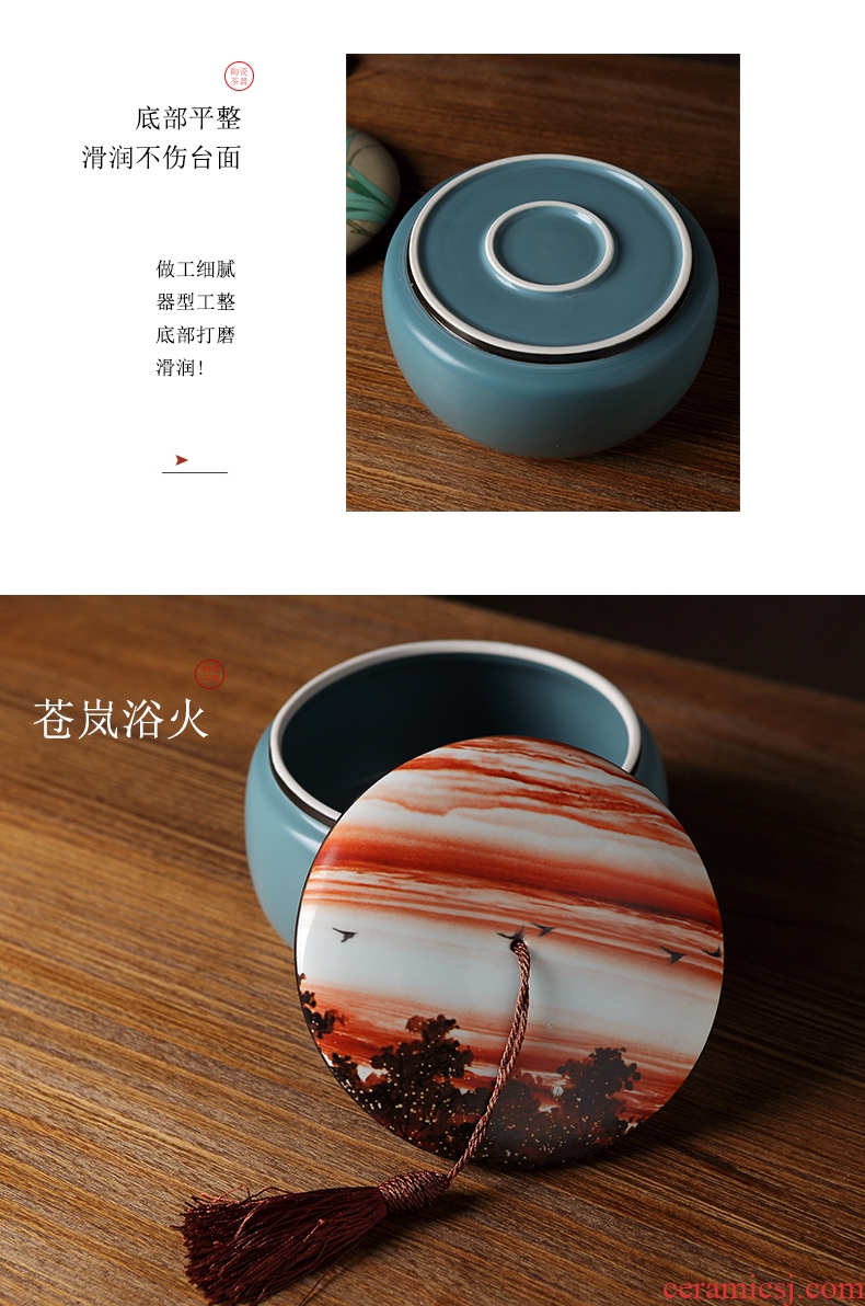 DH jingdezhen ceramic tea cake tin caddy fixings general large seal tank storage POTS pu - erh tea POTS