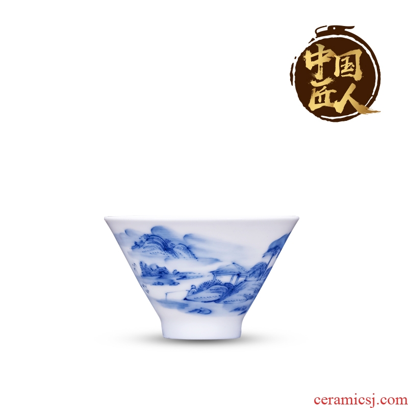 Jingdezhen ceramic masters cup kung fu tea cups small blue and white landscape tea sample tea cup bowl hand - made personal single CPU