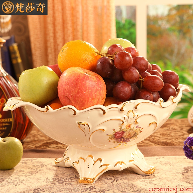 Ou compote creative home furnishing articles of key-2 luxury living room large ceramic fruit bowl tea table fruit basin wedding gift