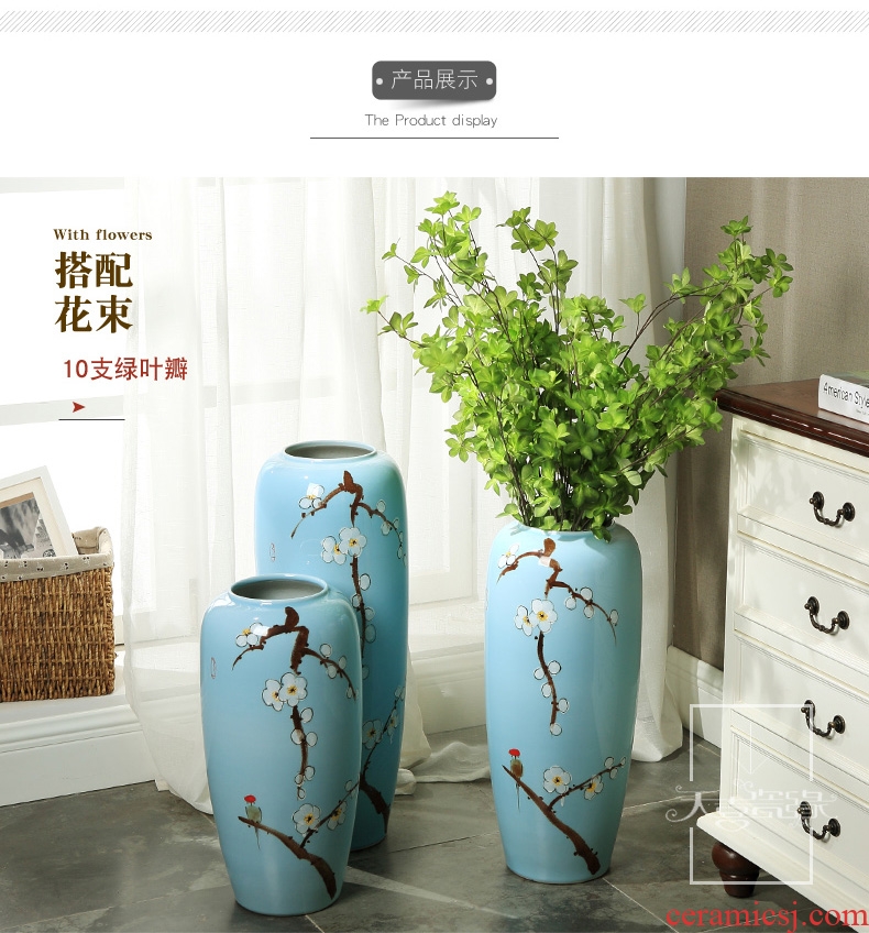 Jingdezhen big hand paint ceramic vase furnishing articles sitting room be born Chinese celadon decoration hotels high - grade decoration - 560410615172