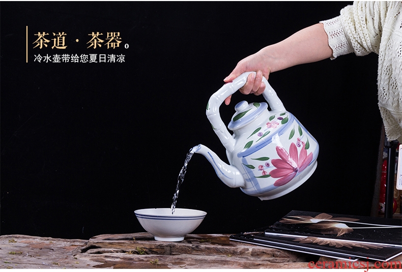 Ceramic cold heat kettle explosion-proof household contracted large capacity cool hotel restaurants with blue and white girder pot kettle
