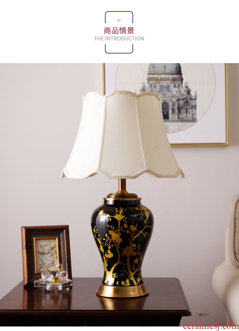 American ceramic handmade ceramic retro study living room desk lamp of bedroom the head of a bed creative fashion decoration lamp