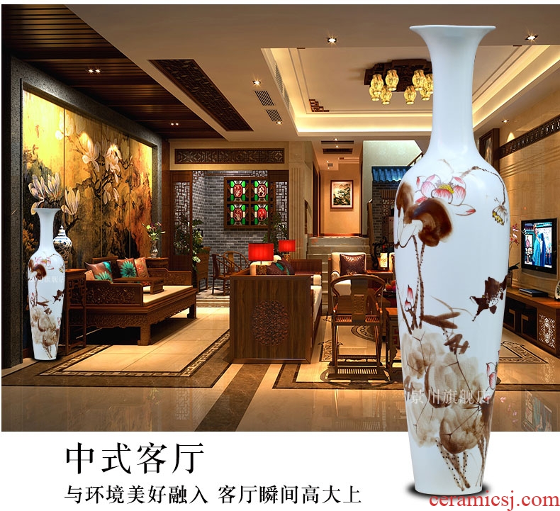 Jingdezhen ceramic hand - made ching sitting room hotel decoration painting of large blue and white porcelain vase flower arrangement furnishing articles - 547536954167