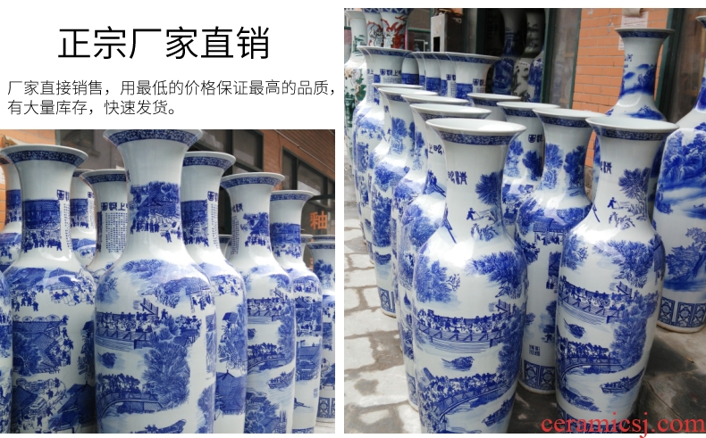 Jingdezhen blue and white porcelain ceramic vases, antique large flower arrangement of Chinese style living room TV cabinet home decoration furnishing articles - 524050399749