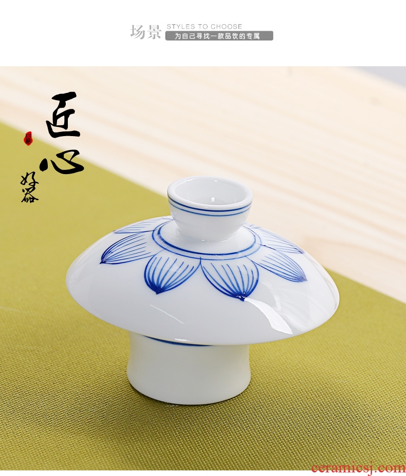 Old &, kung fu tea tea accessories ceramics tureen doesn contracted lid doesn hand - made line is white porcelain cover