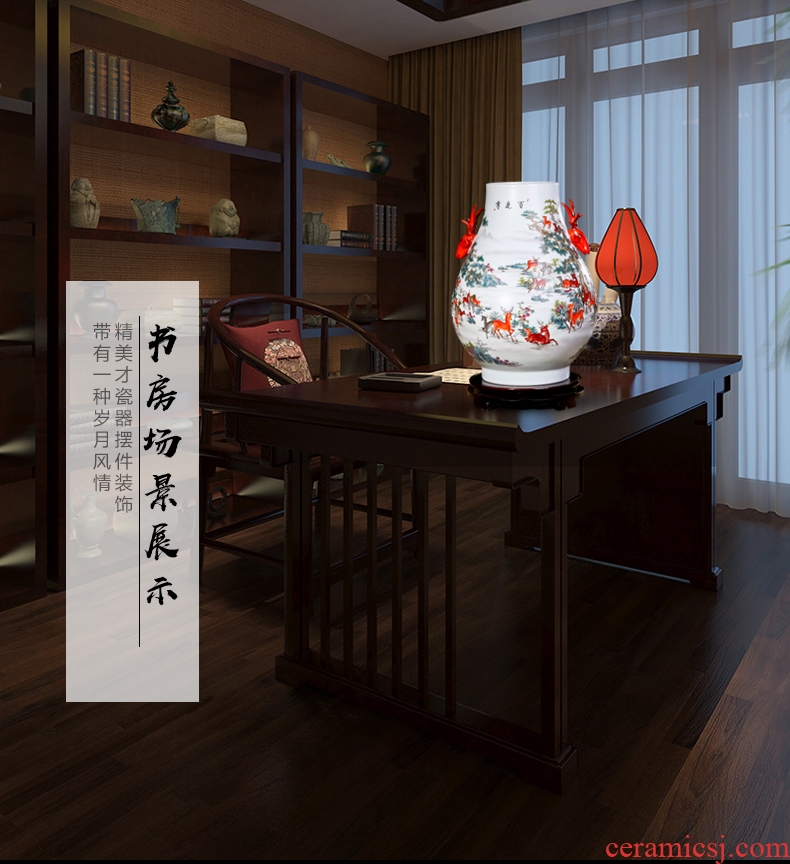 Jingdezhen ceramics hand - carved antique Chinese shadow blue glaze vase home furnishing articles large sitting room - 36154757716