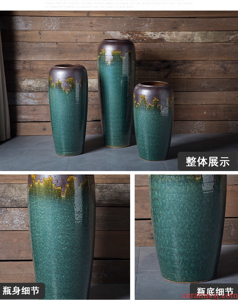I and contracted coarse pottery jars dried flowers floral sitting room ground ceramic vase big flowerpot furnishing articles of Europe type restoring ancient ways - 570303434430