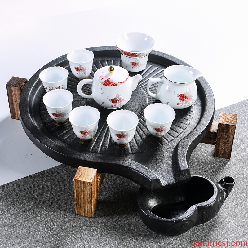 Chinese porcelain god contracted household automatic tea set, ceramic cups, kung fu tea tray millstones tea tea tea taking