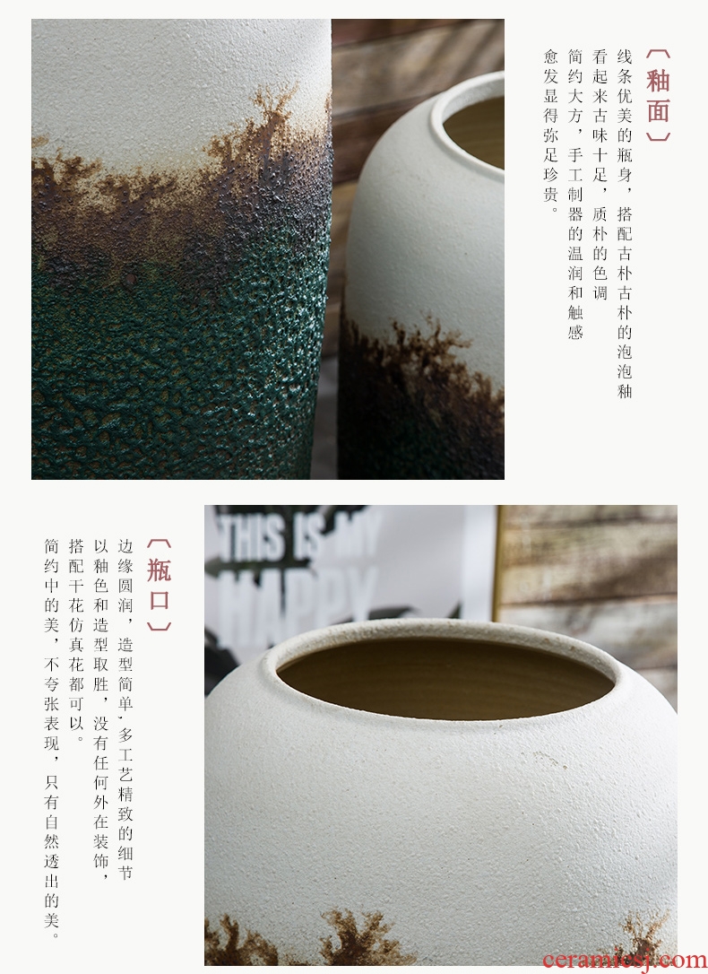 Ground vase Chinese style restoring ancient ways in dry flower porcelain sitting room hotel villa large ceramic furnishing articles manual coarse pottery - 570899050183