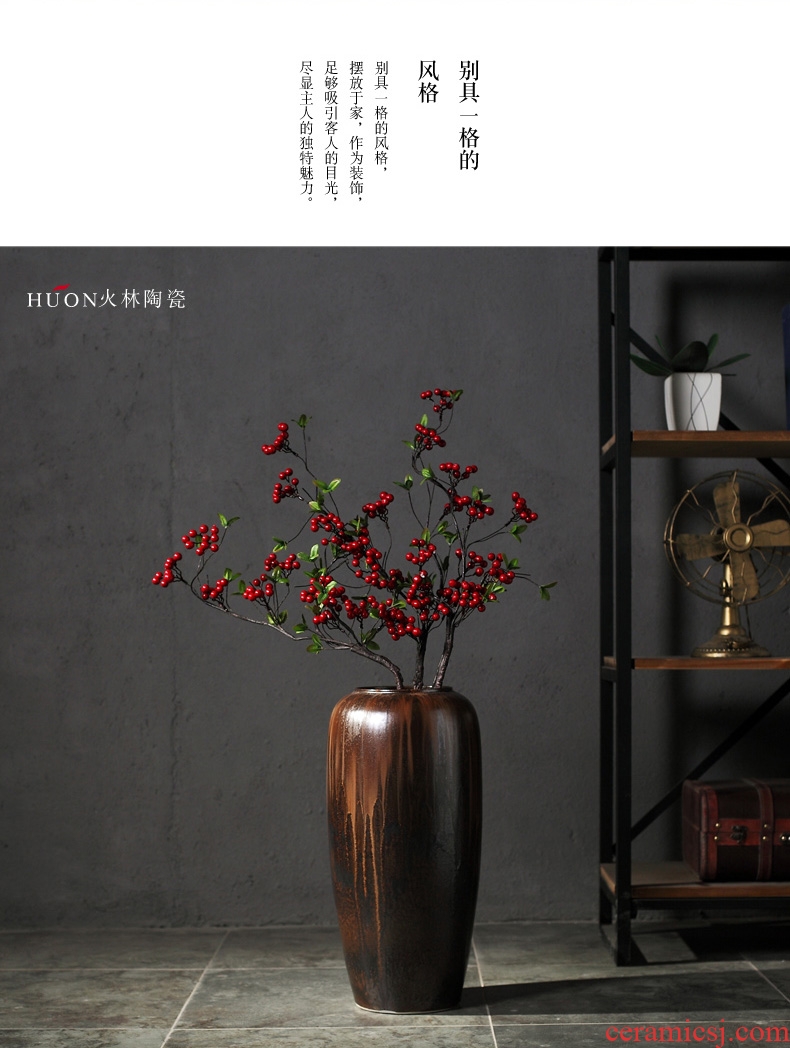 Manual ground ceramic vase black Chinese style living room hotel big TangHua furnishing articles household soft adornment restoring ancient ways - 566902717793
