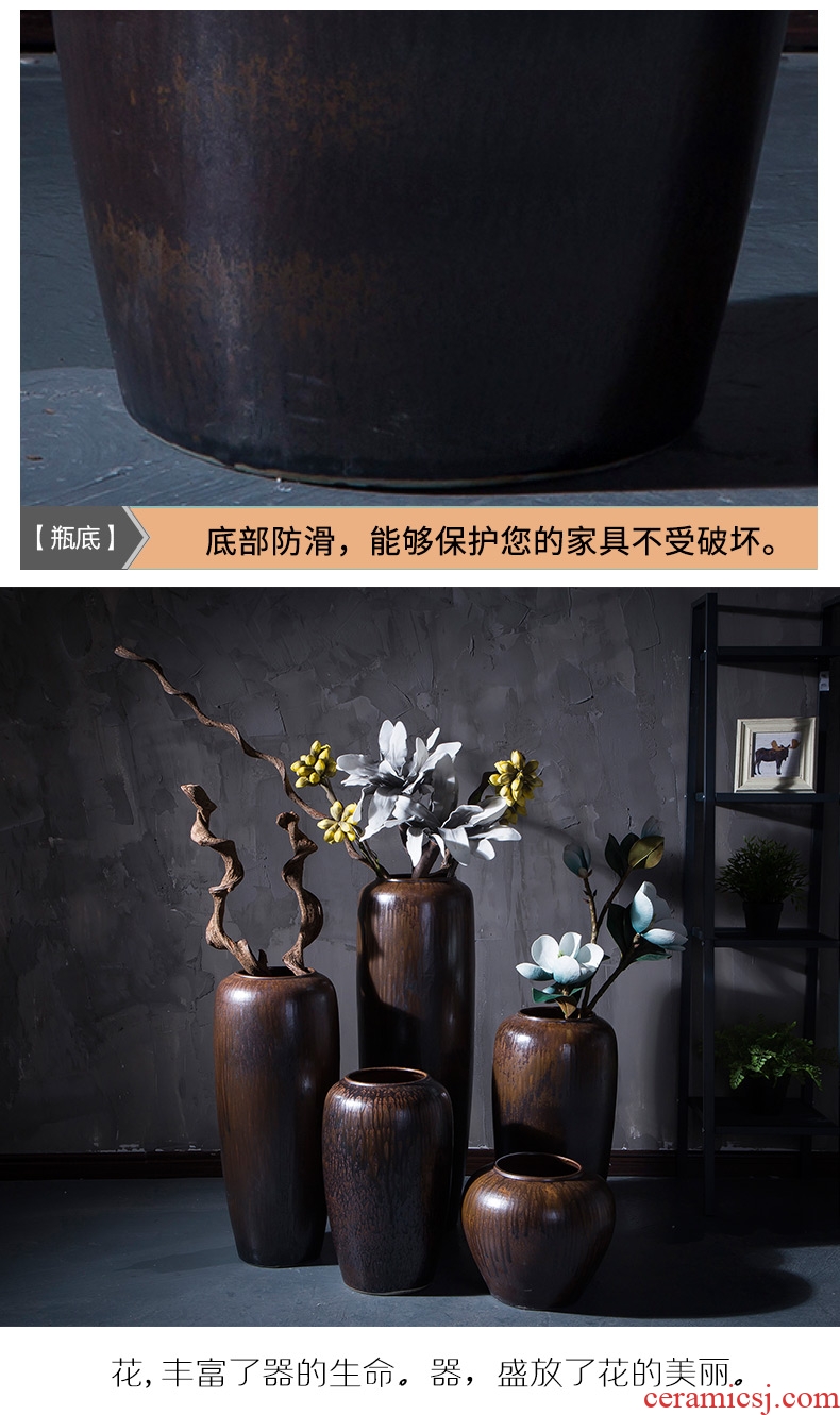 Ceramic vase example room hotel club of large vases, flower arrangement of Chinese style restoring ancient ways is the sitting room place black pottery - 563820796650
