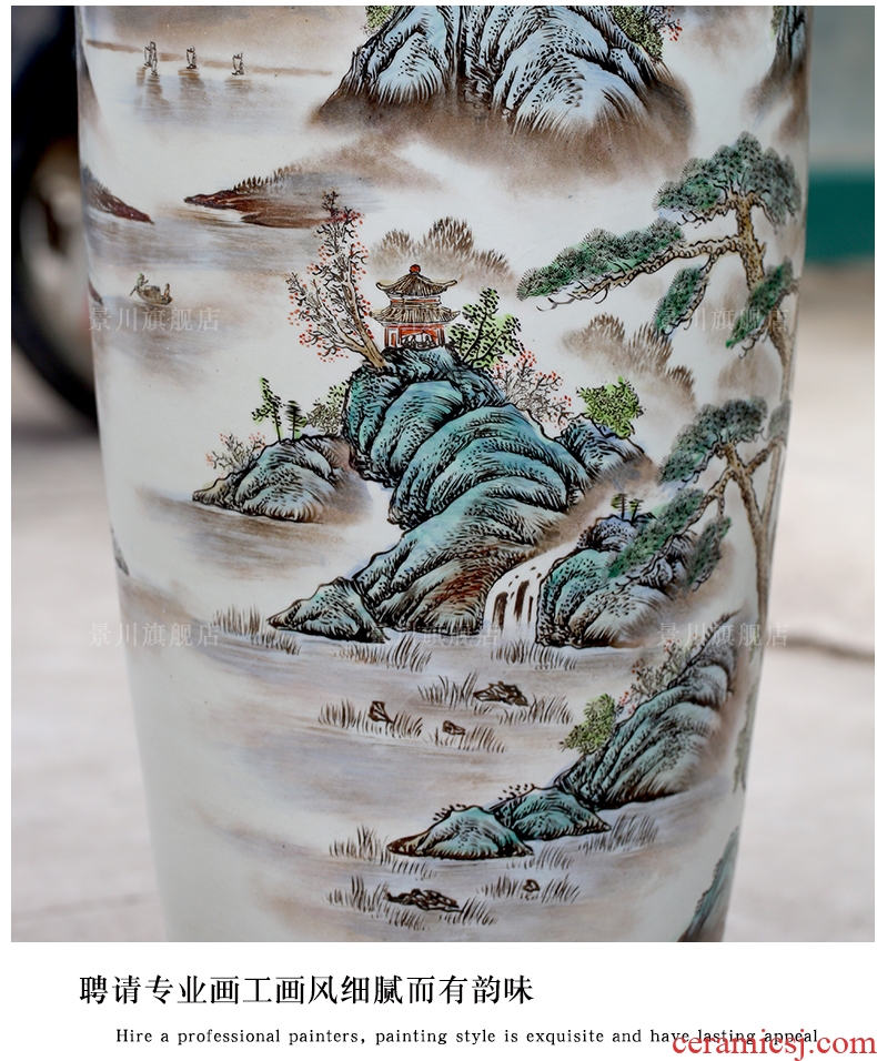 Jingdezhen ceramics large hand - made vase wucai landscape bright future landing stateroom decorative furnishing articles - 550210170477