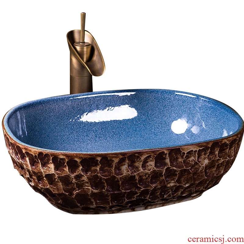 Ceramic lavabo stage basin oval antique Chinese style art creative industry wind toilet lavatory basin